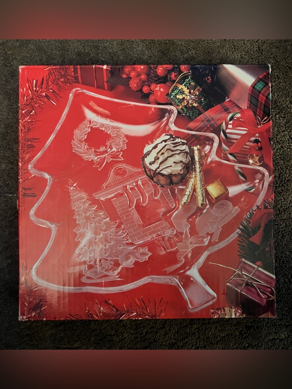 Vintage Studio Nova Christmas Day Glass Tree Platter with Original Box